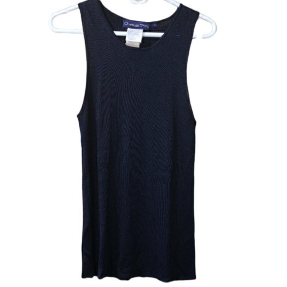 Christan Black Knit Viscose Tank Top Vintage M - Picture 1 of 7